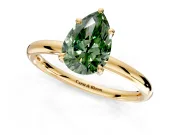 Hidden Halo Engagement Ring Setting for Fancy Green Pear-Shaped Center with Thin Rounded Band and Prong Head in Yellow Gold