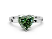 Hidden Halo Engagement Ring Setting for Fancy Green Heart-Shaped Center with Wide Flat Plain Band and Prong Head in Platinum