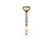 Solitaire Engagement Ring Setting for Fancy Green Radiant Cut Center with Band of Accents and Prong Head in Rose Gold