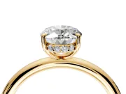 Hidden Halo Engagement Ring Setting for Oval Center with Thin Rounded Band and Prong Head in Yellow Gold