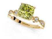 Solitaire Engagement Ring Setting for Fancy Yellow Cushion Cut Center with Milgrain Bezel Accents and Prong Head in Yellow Gold