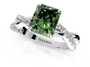 Crossover Engagement Ring Setting for Fancy Green Radiant Cut Center with Pave and Plain Strands and Prong Head in Platinum
