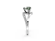 Solitaire Engagement Ring Setting for Fancy Green Heart-Shaped Center with Pave Bypass Swirl Band and Prong Head in Sterling Silver