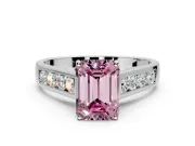 Solitaire Engagement Ring Setting for Fancy Pink Emerald Cut Center with Cathedral Channel Band and Prong Head in Platinum