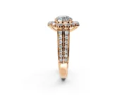 Large Accent Halo Engagement Ring Setting for Round Cut Center with Pave Split Shank and Prong Head in Rose Gold