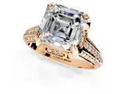 Solitaire Engagement Ring Setting for Asscher Cut Center with Accented Split Shank and Prong Head in Rose Gold
