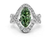Halo Engagement Ring Setting for Fancy Green Marquise Center with Pave Infinity Twist Band and Prong Head in Sterling Silver
