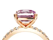 Solitaire Engagement Ring Setting for Fancy Pink Asscher Cut Center with Fine Pave Band and Claw Prong Head in Rose Gold
