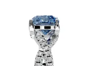 Solitaire Engagement Ring Setting for Fancy Blue Cushion Cut Center with Narrow Twist Pave Band and Prong Head in White Gold