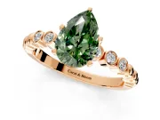Solitaire Engagement Ring Setting for Fancy Green Pear-Shaped Center with Bezel-Dot Beaded Band and Prong Head in Rose Gold
