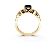 Leaf Engagement Ring Setting for Fancy Black Cushion Cut Center with Milgrain Accent Band and Prong Head in Yellow Gold