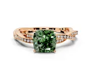 Solitaire Engagement Ring Setting for Fancy Green Cushion Cut Center with Twisted Pave Band and Prong Head in Rose Gold