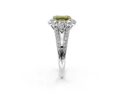 Halo Engagement Ring Setting for Fancy Yellow Emerald Cut Center with Two-Strand Split Shank and Prong Head in Platinum