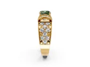 Pave Engagement Ring Setting for Fancy Green Cushion Cut Center with Curved Accent Rows, Openwork and Prong Head in Yellow Gold