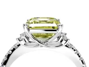 Paired Accent Engagement Ring Setting for Fancy Yellow Asscher Cut Center with Pave Band and Prong Head in Platinum