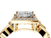 Halo Engagement Ring Setting for Princess Cut Center with Floral Band and Prong Head in Yellow Gold