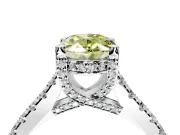 Solitaire Engagement Ring Setting for Fancy Yellow Oval Center with Widening Pave Band and Claw Prong Head in Platinum