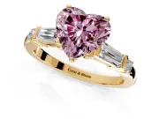 Bar-Set Engagement Ring Setting for Fancy Pink Heart-Shaped Center with Tapered Baguette Accents and Prong Head in Yellow Gold