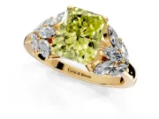 Leaf Cluster Engagement Ring Setting for Fancy Yellow Radiant Cut Center with Marquise Accents and Prong Head in Yellow Gold