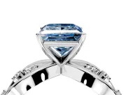 Solitaire Engagement Ring Setting for Fancy Blue Princess Cut Center with Criss-Cross Accent Band and Prong Head in Platinum