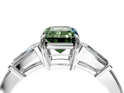 3 Stone Engagement Ring Setting for Fancy Green Emerald Cut Center with Baguette Accents and Prong Head in Platinum