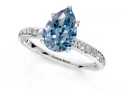 Solitaire Engagement Ring Setting for Fancy Blue Pear-Shaped Center with Fine Pave Band and Prong Head in Sterling Silver