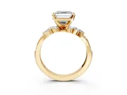 Solitaire Engagement Ring Setting for Asscher Cut Center with Marquise Accent Twist Band and Prong Head in Yellow Gold