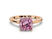 Solitaire Engagement Ring Setting for Fancy Pink Cushion Cut Center with Narrow Cathedral Band and Prong Head in Rose Gold