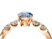 5 Stone Engagement Ring Setting for Fancy Blue Pear-Shaped Center with Plain Band and Prong Head in Rose Gold