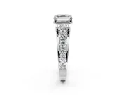 Solitaire Engagement Ring Setting for Asscher Cut Center with Graduated Shared Prongs and Prong Head in Sterling Silver