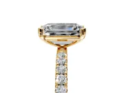 Solitaire Engagement Ring Setting for Emerald Cut Center with Pave Band and Claw Prong Head in Yellow Gold