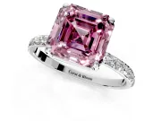 Solitaire Engagement Ring Setting for Fancy Pink Asscher Cut Center with Pave Accents and Prong Head in Platinum