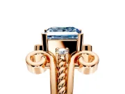 Solitaire Engagement Ring Setting for Fancy Blue Princess Cut Center with Twisted Band and Scroll Prong Head in Rose Gold