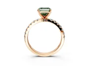 Open Basket Engagement Ring Setting for Fancy Green Asscher Cut Center with Pave Band and Prong Head in Rose Gold