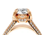 Solitaire Engagement Ring Setting for Oval Center with Accented Split Shank and Prong Head in Rose Gold