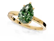 Hidden Halo Engagement Ring Setting for Fancy Green Pear-Shaped Center with Wide Flat Plain Band and Prong Head in Yellow Gold