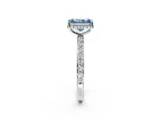 Hidden Halo Engagement Ring Setting for Fancy Blue Radiant Cut Center with Pave Band and Prong Head in White Gold