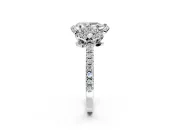 Halo Engagement Ring Setting for Pear-Shaped Center with Openwork Halo, Pave Band and Prong Head in Platinum