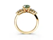 Cluster Engagement Ring Setting for Fancy Green Oval Center with 2-Row Shoulder Clusters and Prong Head in Yellow Gold