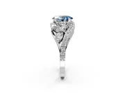 Halo Engagement Ring Setting for Fancy Blue Oval Center with Marquise and Pave Bypass Band and Prong Head in White Gold