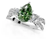 3 Stone Engagement Ring Setting for Fancy Green Pear-Shaped Center with Pave Twist Band and Prong Head in Platinum