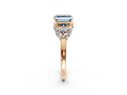 Leaf Cluster Engagement Ring Setting for Fancy Blue Asscher Cut Center with Marquise Accents and Prong Head in Rose Gold