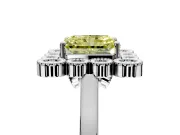 Cluster Halo Engagement Ring Setting for Fancy Yellow Radiant Cut Center with Milgrain Bezel Accents and Prong Head in Platinum