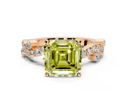 Solitaire Engagement Ring Setting for Fancy Yellow Asscher Cut Center with Bar-Station Pave Twist and Prong Head in Rose Gold