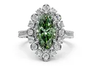 Milgrain Halo Engagement Ring Setting for Fancy Green Marquise Center with Bezel Point Accents and Prong Head in Platinum