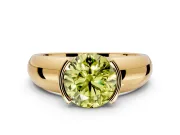 Tension Engagement Ring Setting for Fancy Yellow Round Cut Center with Wide Flat Band and Tension Head in Yellow Gold