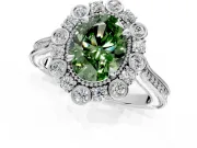 Milgrain Halo Engagement Ring Setting for Fancy Green Oval Center with Bezel Point Accents and Prong Head in Sterling Silver