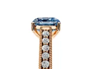 Solitaire Engagement Ring Setting for Fancy Blue Asscher Cut Center with Engraved Pave Band and Prong Head in Rose Gold