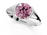 Tension Engagement Ring Setting for Fancy Pink Round Cut Center with Wide Tapered Band and Tension Head in Sterling Silver