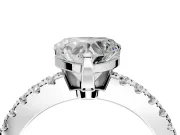 Solitaire Engagement Ring Setting for Heart-Shaped Center with Single Row Accent Band and Prong Head in Sterling Silver